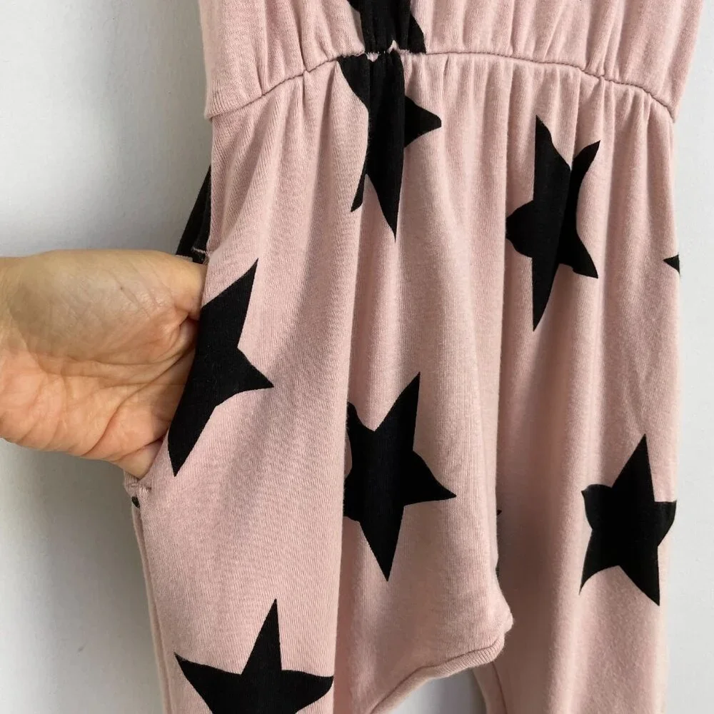 NUNUNU Girls Toddler 2-3 Pink Star‎ Jumpsuit Drop Crotch Sleeveless One Piece